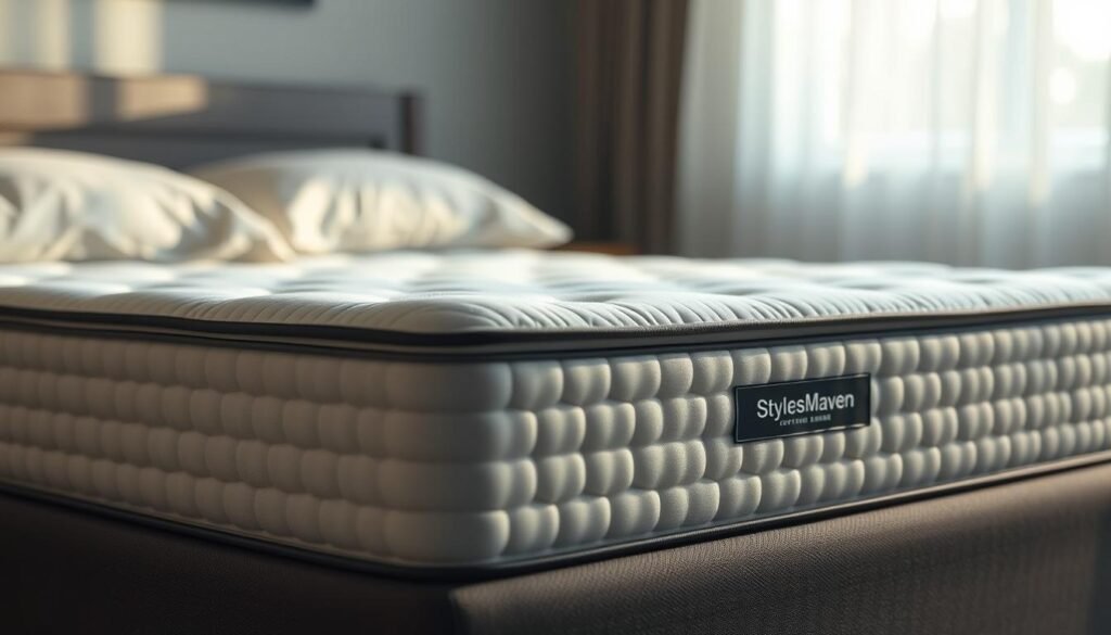 A high-quality orthopedic mattress from StylesMaven, featuring a supportive inner coil system and plush, pressure-relieving memory foam layers. The mattress is illuminated by soft, natural light, showcasing its premium materials and construction. The scene exudes a calming, serene atmosphere, inviting the viewer to experience the restorative benefits of this expertly designed 護脊床褥.