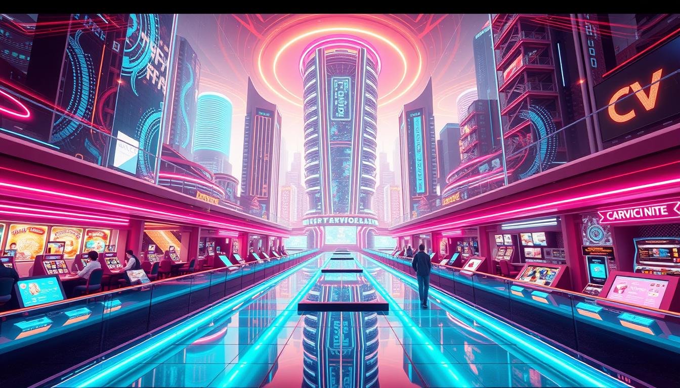 A technologically advanced virtual entertainment hub, Glowin Beaute Crypto Casino showcases a sleek, neon-infused architecture with towering holographic displays. Immersive gaming experiences unfold amidst a futuristic cityscape, where seamless integration of cutting-edge blockchain technology and interactive interfaces captivates users. Luminous walkways guide patrons through a vibrant, ultramodern environment, blending the digital and physical realms for a truly innovative entertainment experience. Carefully orchestrated lighting and cinematic camera angles highlight the casino's dynamic features, creating a sense of wonder and excitement. Glowin Beaute Crypto Casino represents the pinnacle of technological innovation in the world of digital entertainment.